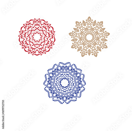Set of mandala patterns rangoli in many colors illustration