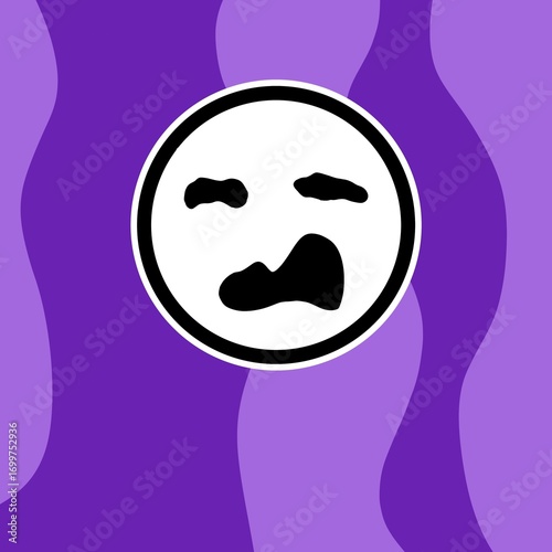 Black and white face icon expressing confusion/perplexity on a purple curved pattern background.