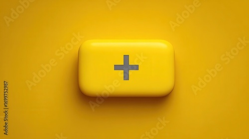Bright Yellow Button with Plus Symbol on a Flawless Background