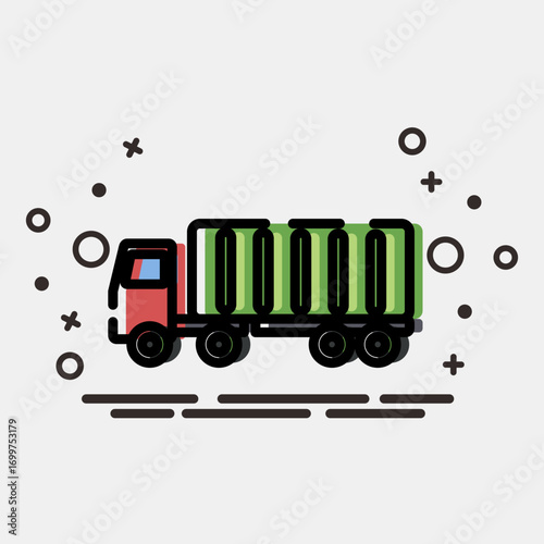 Icon container truck. Export import elements. Icon in MBE style.