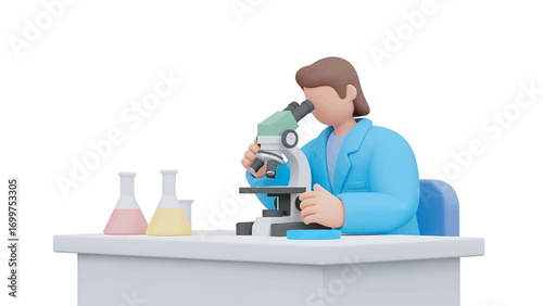 Scientist examines sample through microscope in laboratory, conducting research and analysis with precision and focus on scientific discovery.