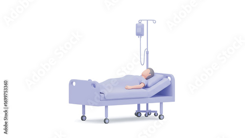 Patient resting in hospital bed receiving intravenous fluids for treatment and recovery, conveying a sense of medical care and hope for healing.