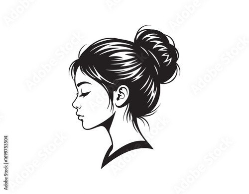 Logo Design Vector of a Young Beauty Girl with a Side View Hair Bun

