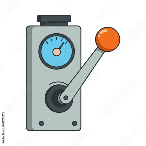Cartoonish Control Panel with Orange Handle and Blue Gauge Industrial Style.