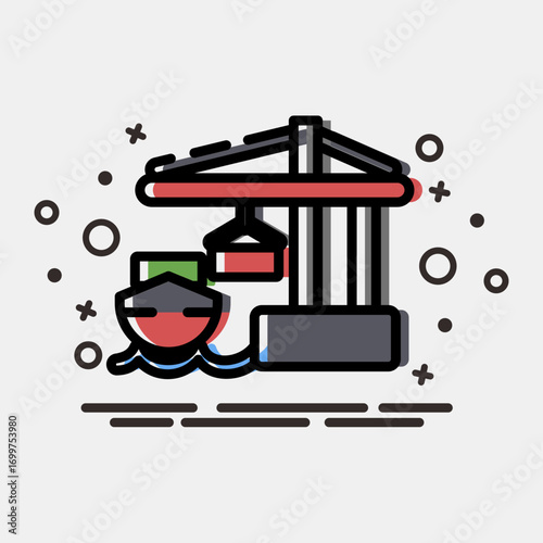 Icon sea port. Export import elements. Icon in MBE style.
