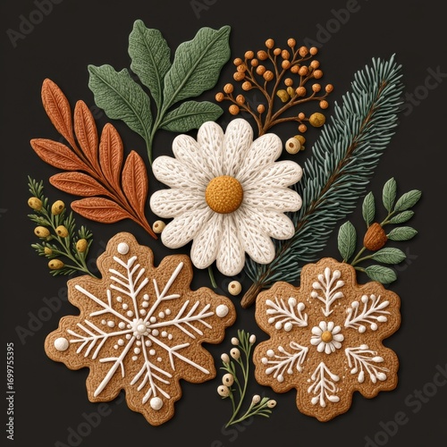 Wallpaper Mural Knitted Floral and Snowflake Cookie Arrangement Torontodigital.ca