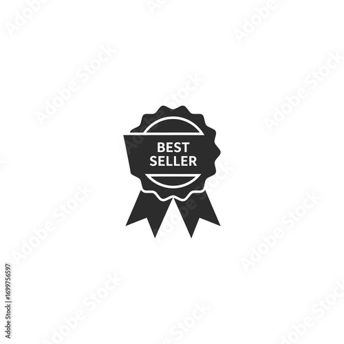 A monochrome badge displaying the words "BEST SELLER" within a ribbon-like design.