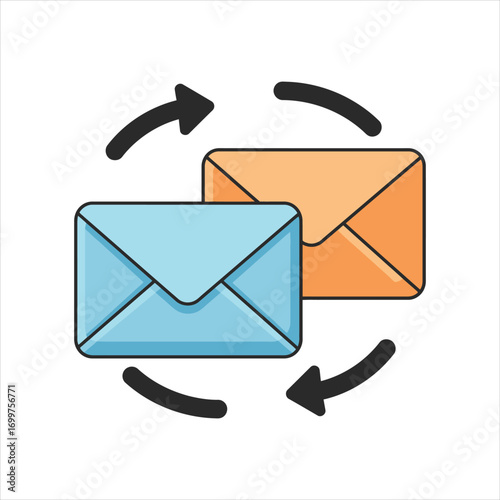 Email Exchange Two Colorful Envelopes with Circular Arrows Communication Concept.