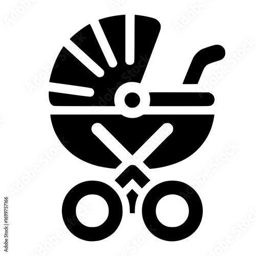 Baby stroller black vector icon with transparent background 