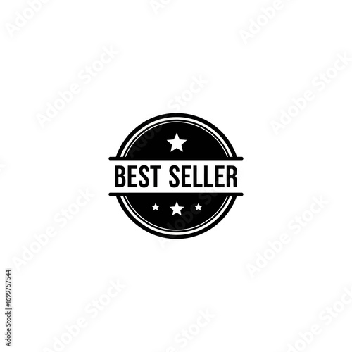 Black and white best-seller badge with stars.