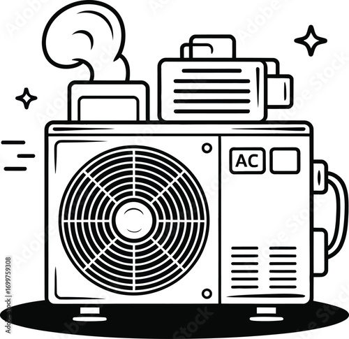 Outdoor Air Conditioner Unit Icon with Cooling Effect