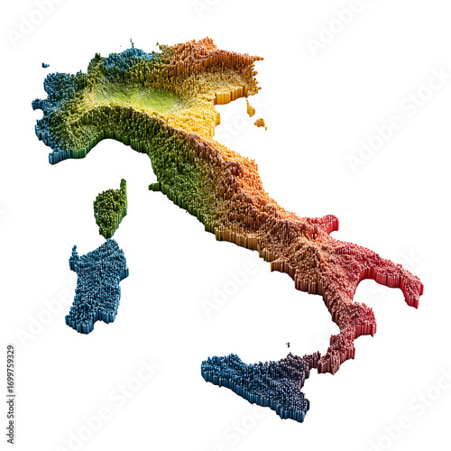 3D Extruded Map of Italy Colorful Topography