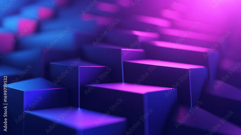 Obraz premium Abstract purple and blue 3D geometric shapes background design