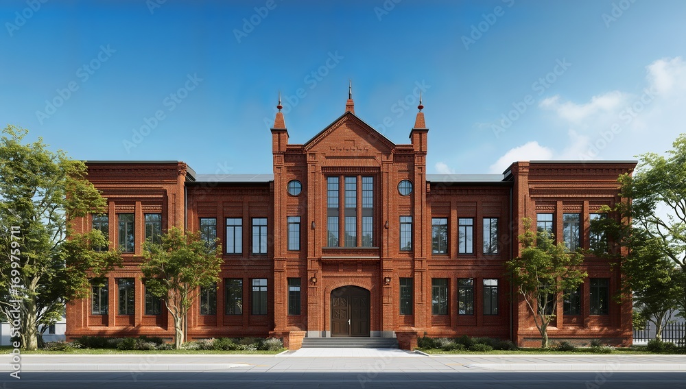 Fototapeta premium Historic Red Brick Building with Tower