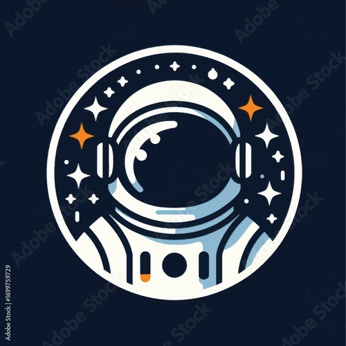 Astronaut in Space Suit Space Helmet Stars Circular Design Minimalist Style.