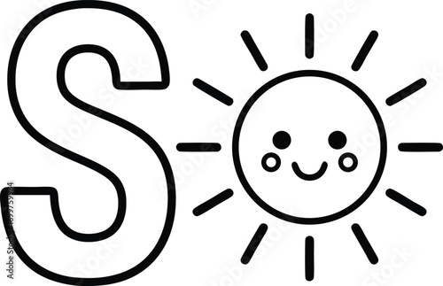 Simple cute sun letter s design for education preschool alphabet illustration