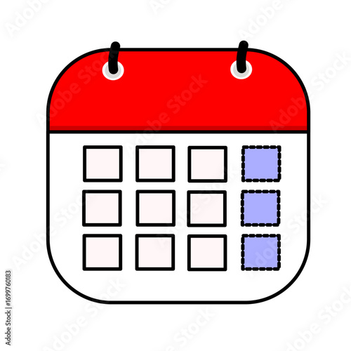 Flat style red and white vector icon template illustration of a calendar. Deadline, new year, sticker, poster, banner, diary.