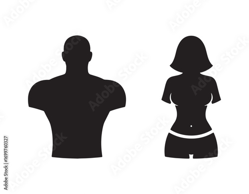 Vector graphic featuring a set of male and female silhouette icons

