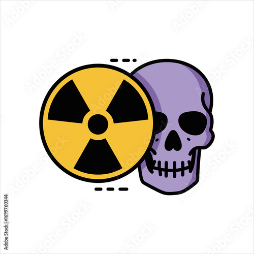 Radioactive Symbol and Lilac Skull A Conceptual Fusion of Danger and Mortality.