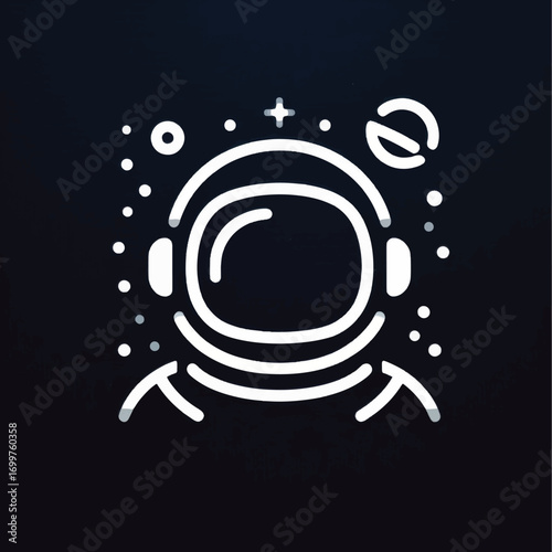 Astronaut Helmet Icon with Stars and Planets.