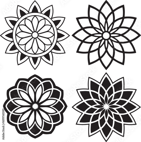 Collection of four intricate geometric floral mandala designs perfect for creative projects