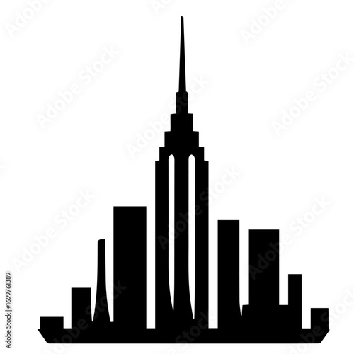 Black and white vector silhouette of city skyline on white background