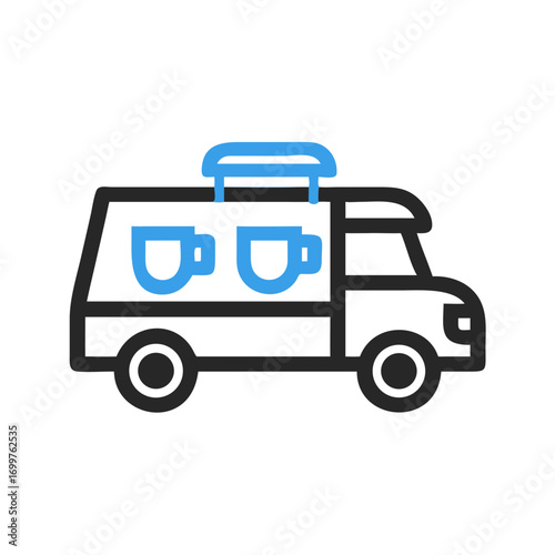 Coffee truck icon with cup symbols in outline style