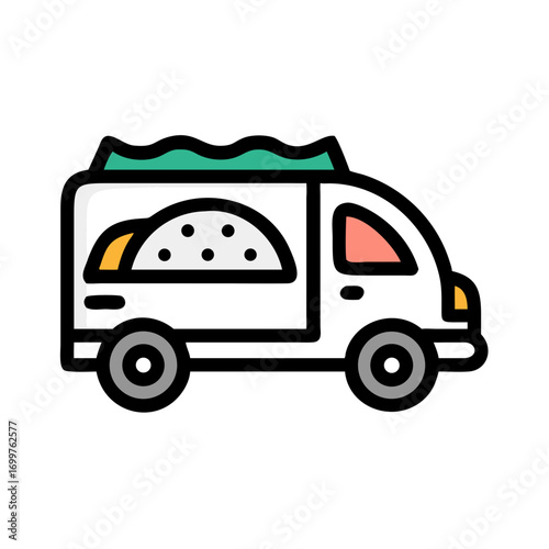 Taco truck icon in bold line flat color style