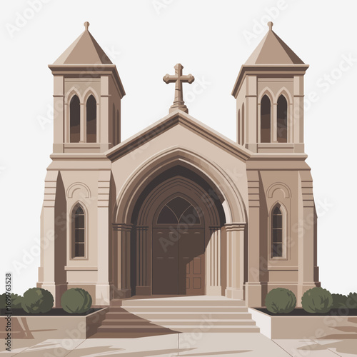 An architectural rendering of a church showcasing its elegant towers and cross, symbolizing faith and community in a beautifully designed structure.