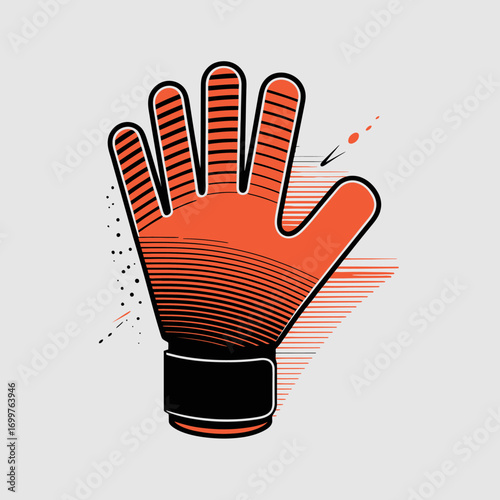 A lively graphic representation of a goalkeeper glove, designed with bold colors and dynamic lines, capturing the spirit of sports competition and agility.