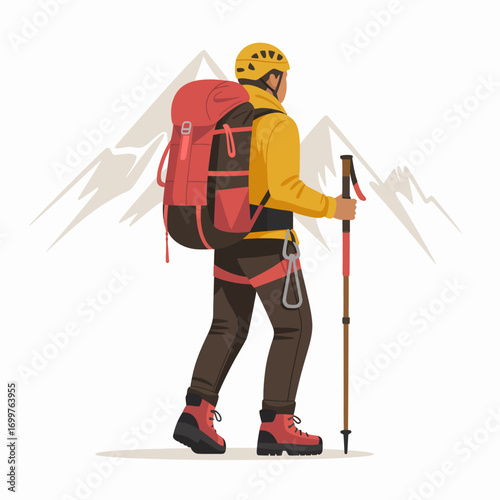 An adventurous hiker equipped with gear climbs a mountainous path, showcasing the spirit of exploration and the breathtaking beauty of nature in outdoor settings.