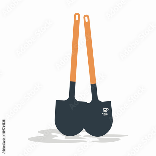 This image features a pair of shovels positioned closely, symbolizing gardening tools essential for outdoor activities, emphasizing craftsmanship and utility for gardening enthusiasts.