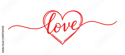 Hand-drawn heart love symbol. A romantic calligraphy vector illustration. Concept icon for t-shirts, greeting cards, and wedding posters. A flat design element for Valentine's Day