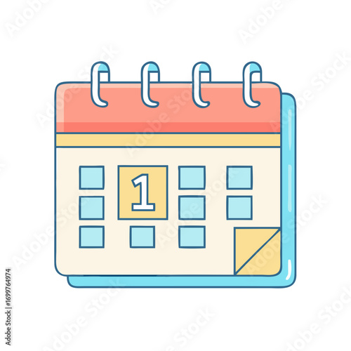 Cute calendar with the number one, signifying the first day of the month