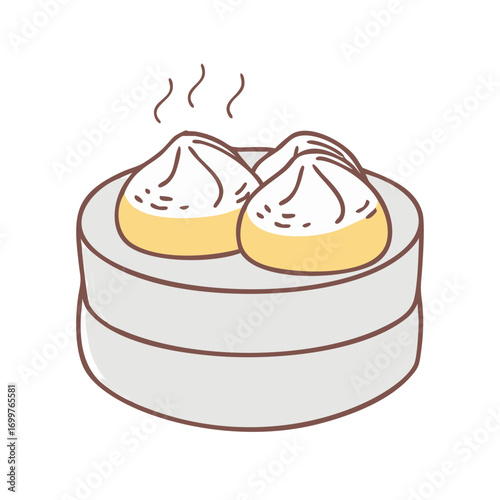 Delicious Steaming Xiao Long Bao in a Traditional Bamboo Steamer Basket