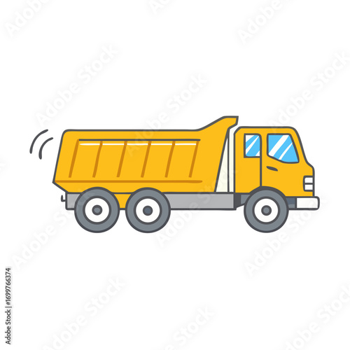 A cartoon illustration of a yellow dump truck isolated on white