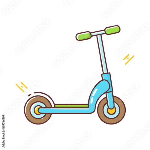 A light blue kick scooter, designed for children and easy transportation