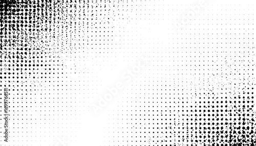 Abstract black halftone texture background features scattered dots, high-contrast, retro comic style for creative graphic design or modern visual projects.