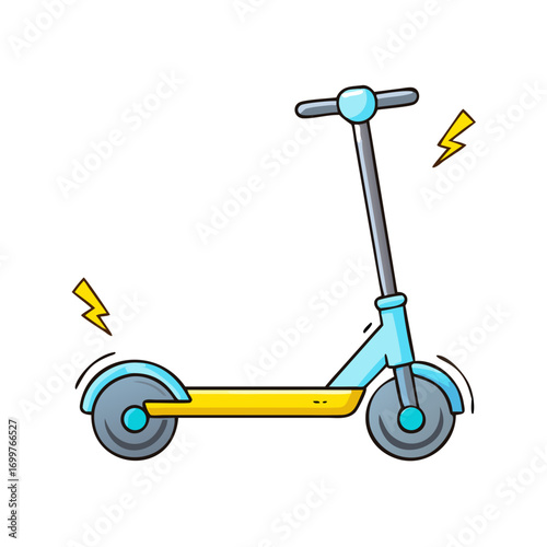 Cartoon electric scooter with lightning bolts isolated on a white background