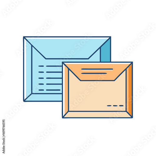 Two documents of different sizes are layered, one in blue, one in tan