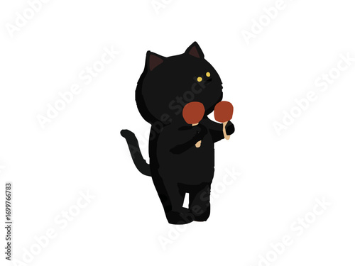 black cat playing percussion illustration, cute storybook style