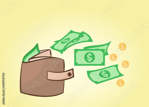 wallet filled with cash and coins, symbol of wealth, savings, and financial security.