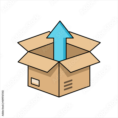 Upward Arrow Emerging from a Brown Cardboard Box Illustration.