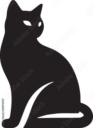 Stylized silhouette of a cute sitting black cat. An elegant feline graphic illustration for a company emblem or modern pet logo design