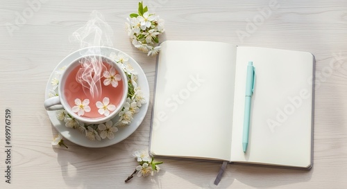 Springtime Reflection: Tea, Flowers, and a Blank Notebook