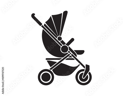 Folding Stroller Icon with a Long Shadow on a Blue Green Background featuring a Long Shadow. This file includes two variations of the background color.