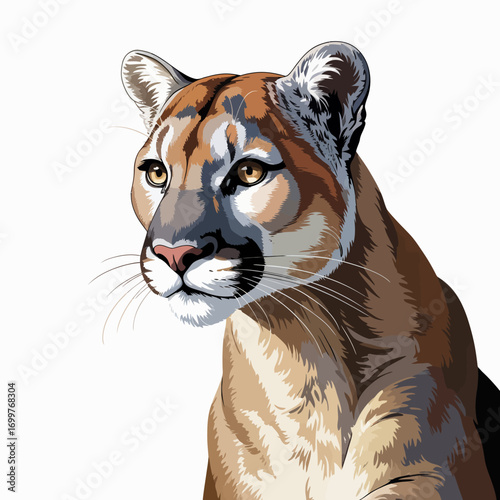 This striking close-up portrait captures the intense gaze of a cougar, displaying its graceful beauty and poise while emphasizing the connection between wildlife and its natural habitat.