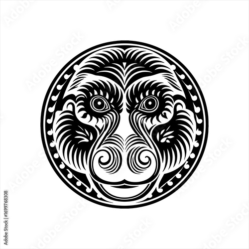 Stylized Black and White Gorilla Face Emblem 1.