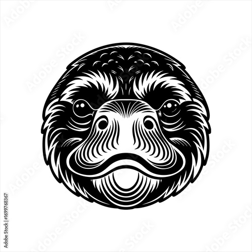 Stylized Black and White Platypus Face Illustration 1.