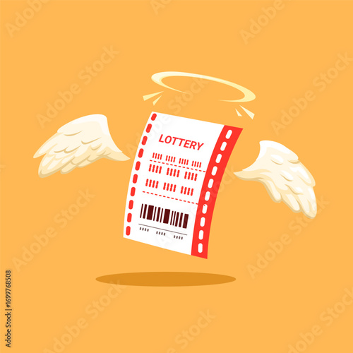 Lottery Ticket with Wings Flying Cartoon Illustration Vector